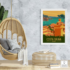 Costa Brava Print Spain displayed in a modern home setting, featuring vibrant colors and minimalist design.