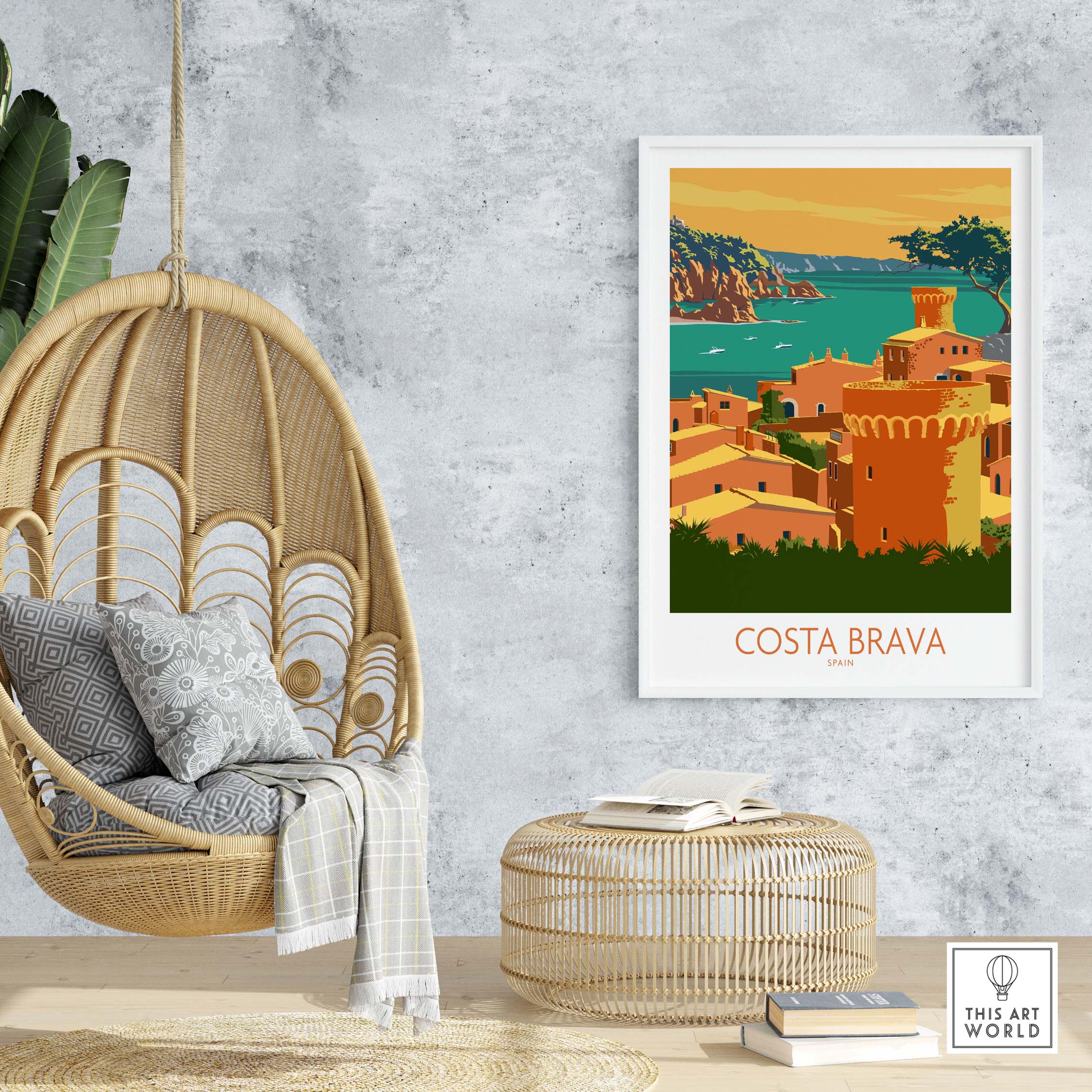 Costa Brava poster showcasing a coastal view, modern minimalist design in stylish home decor.