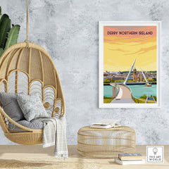 Vintage Derry Print Poster Wall Art featuring the Peace Bridge, ideal for stylish home decor.