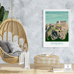 Edinburgh travel poster showcasing a castle, featuring vintage art style for stylish home décor.