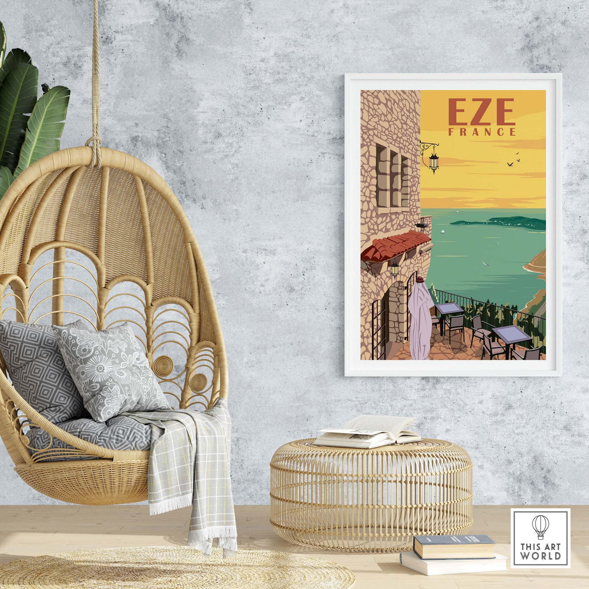 Eze France poster print wall art showcasing a coastal view, perfect for home or office decor.