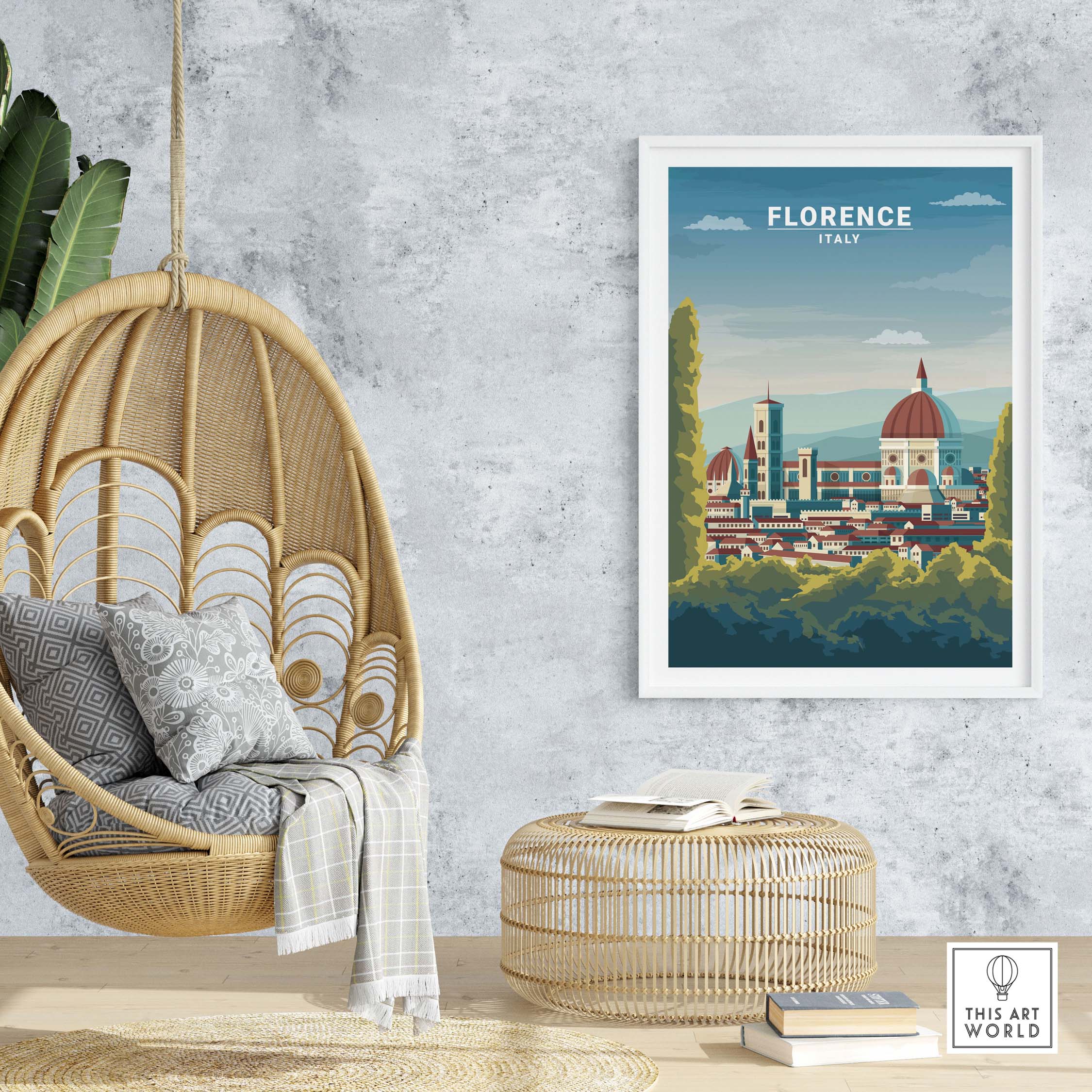 Florence Wall Art Print showcasing Italy's skyline in a minimalist frame, perfect for home decor.