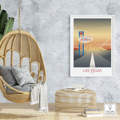 Las Vegas Wall Art Print featuring vintage sign, perfect for home or office decor, showcasing travel inspiration.