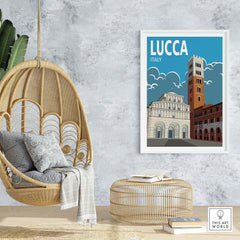 Lucca Poster Italy Wall Art Print, framed travel art, vintage style, home decor inspiration.