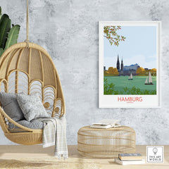 Stylish Hamburg Germany wall art print showcasing the cityscape with vintage charm, perfect for home or office decor.