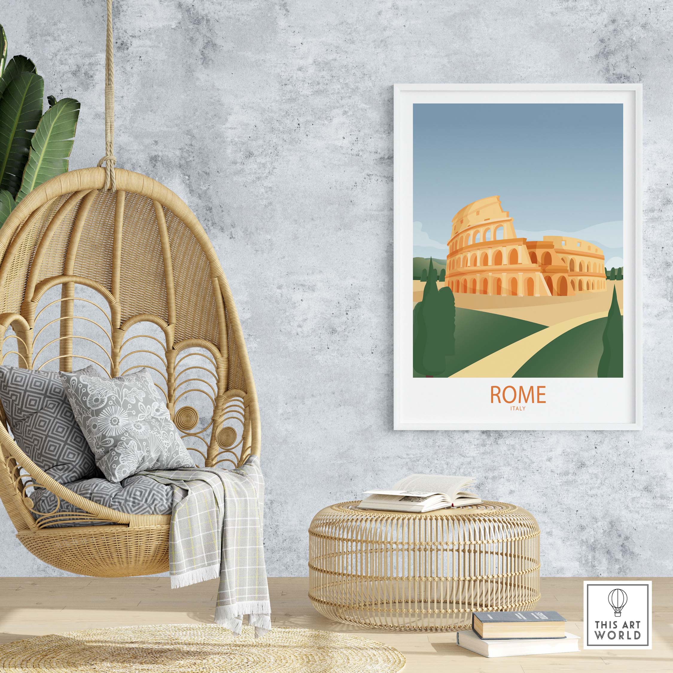 Rome Wall Art Print featuring the Colosseum, perfect for adding a nostalgic travel touch to any space.