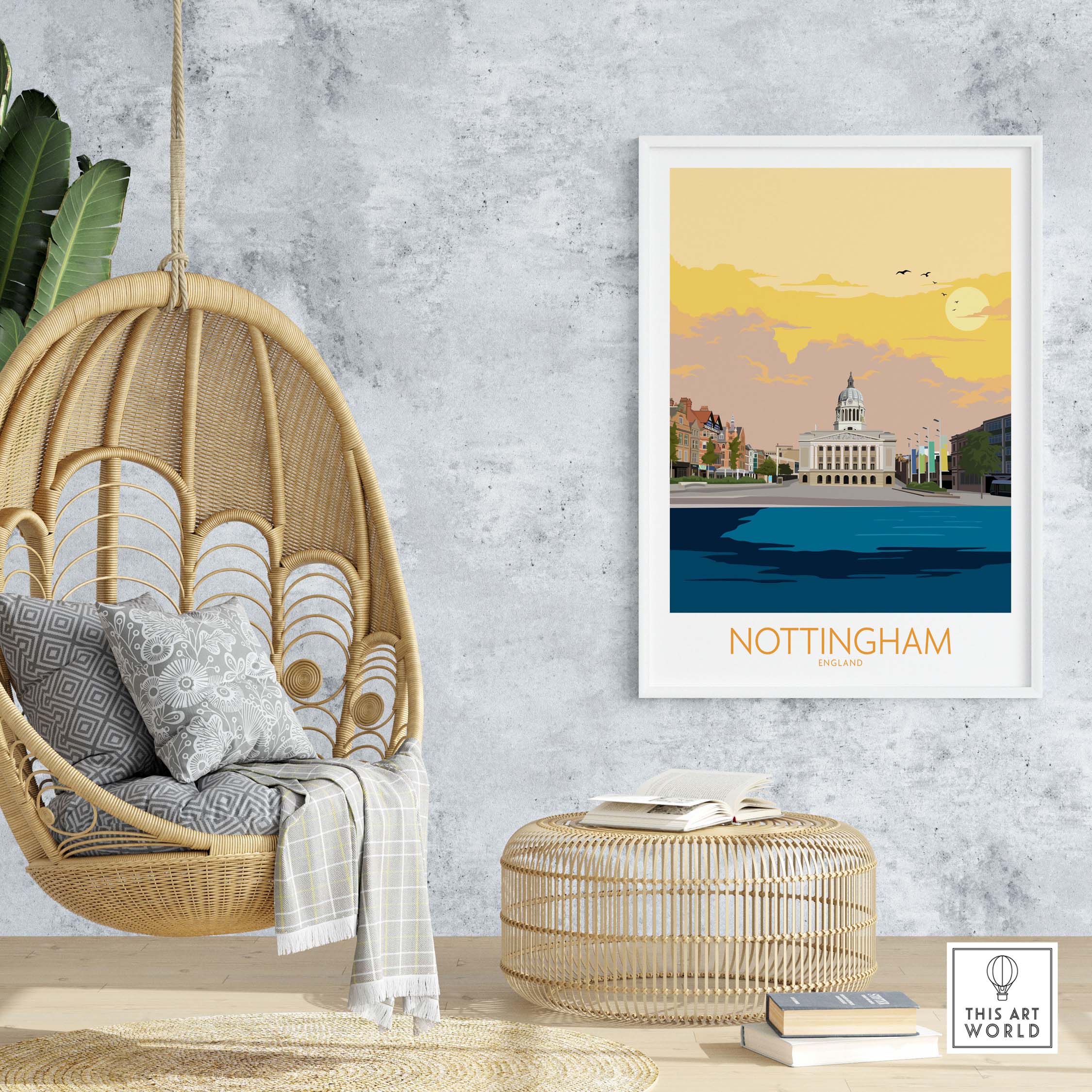 Stylish Nottingham Poster Print showcasing a vintage travel design, perfect for home or office decor.