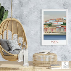 Porto Wall Art print showcasing colorful buildings by the water, perfect for enhancing home decor and travel inspiration.
