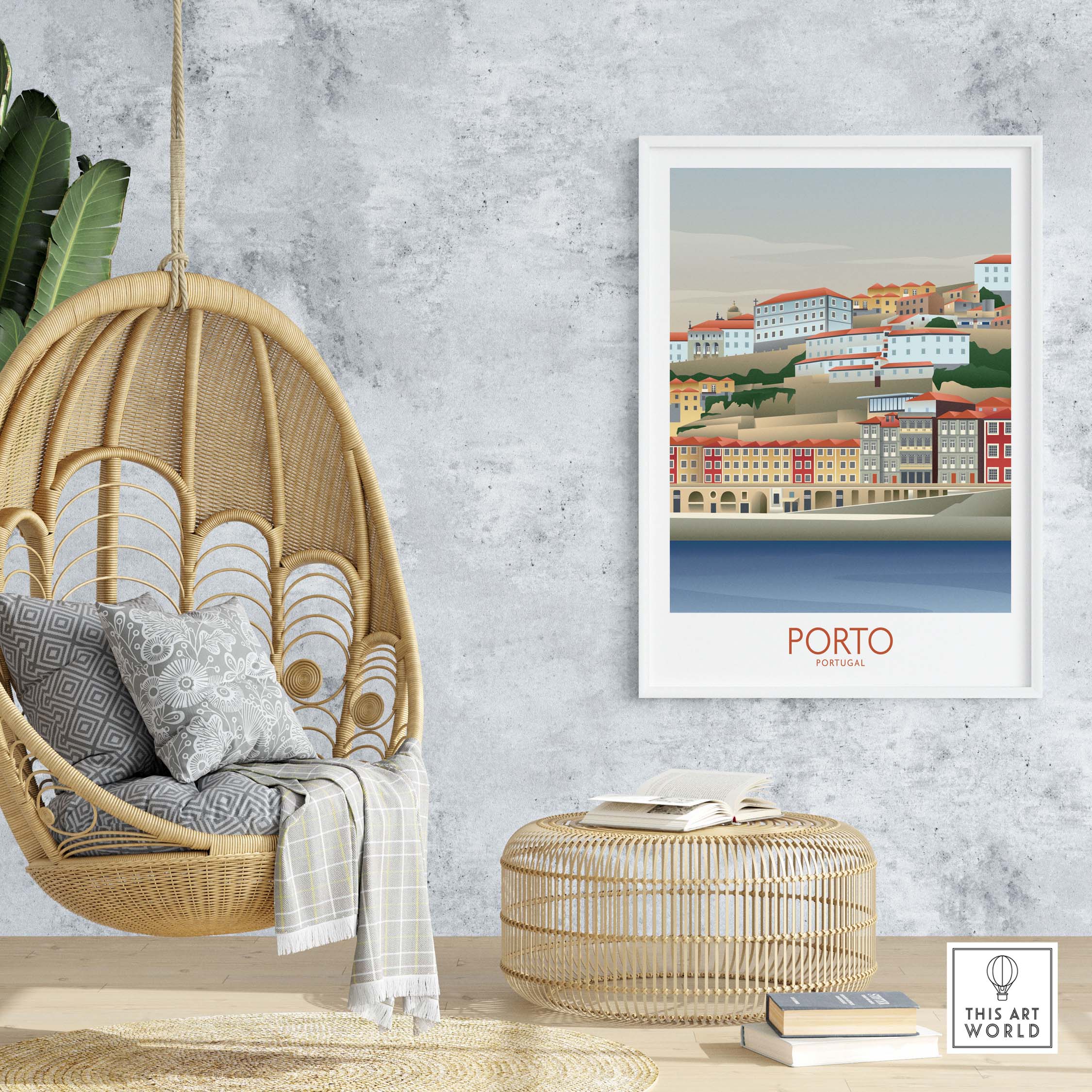 Porto Wall Art print showcasing colorful buildings by the water, perfect for enhancing home decor and travel inspiration.