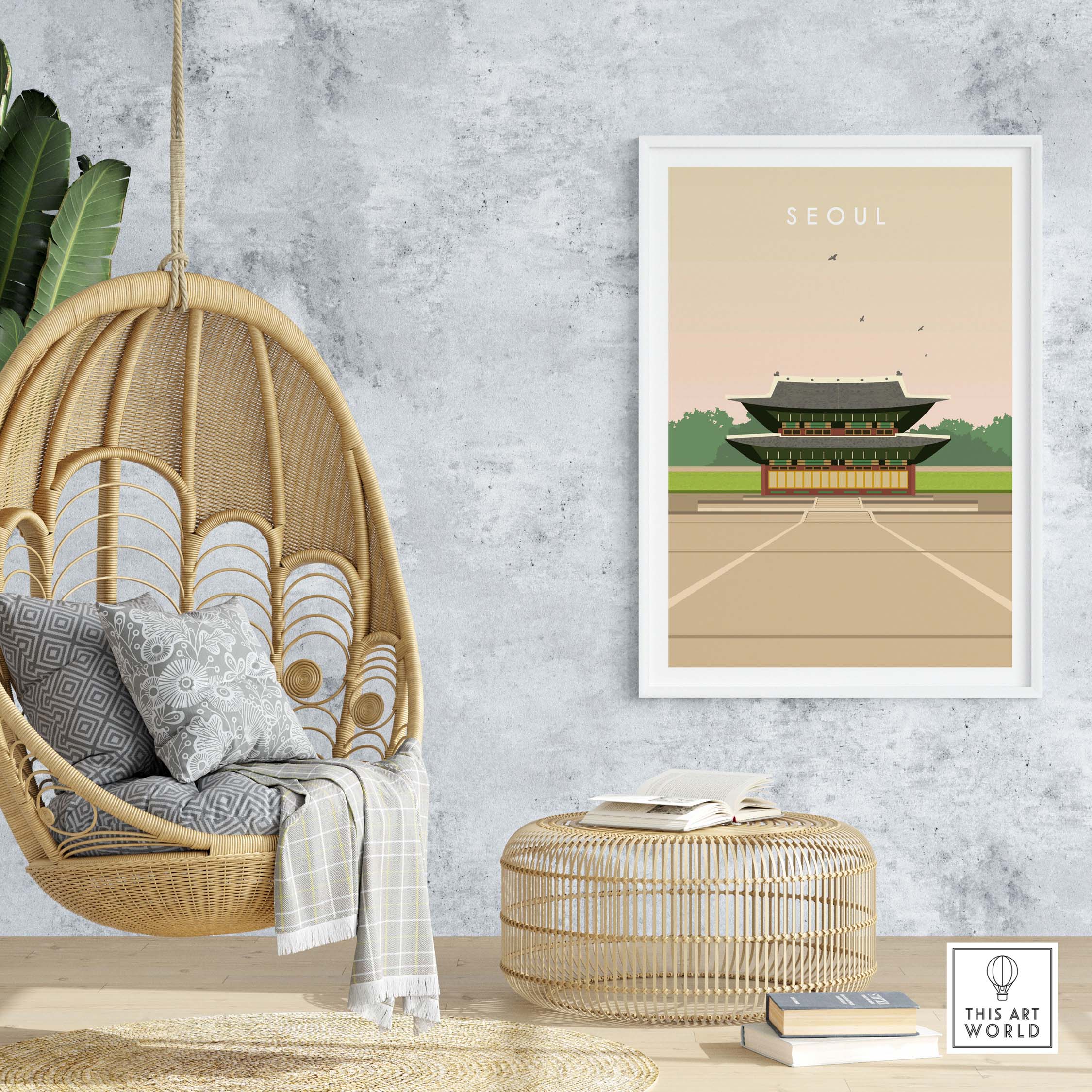 Seoul Poster Print showcasing traditional architecture, stylish wall art for home or office decor.