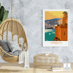 Sorrento Poster Travel Print showcasing the Bay of Naples, perfect for home or office decor.