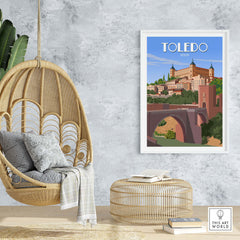 Toledo Spain poster in minimalist design, framed art print displayed in a stylish home setting with modern decor.