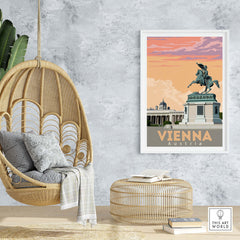 Stylish Vienna poster print showcasing Austria's iconic architecture in a modern living space.