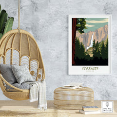 Yosemite Park Poster Print showcasing a vintage-style design of Yosemite Falls, perfect for home or office decor.