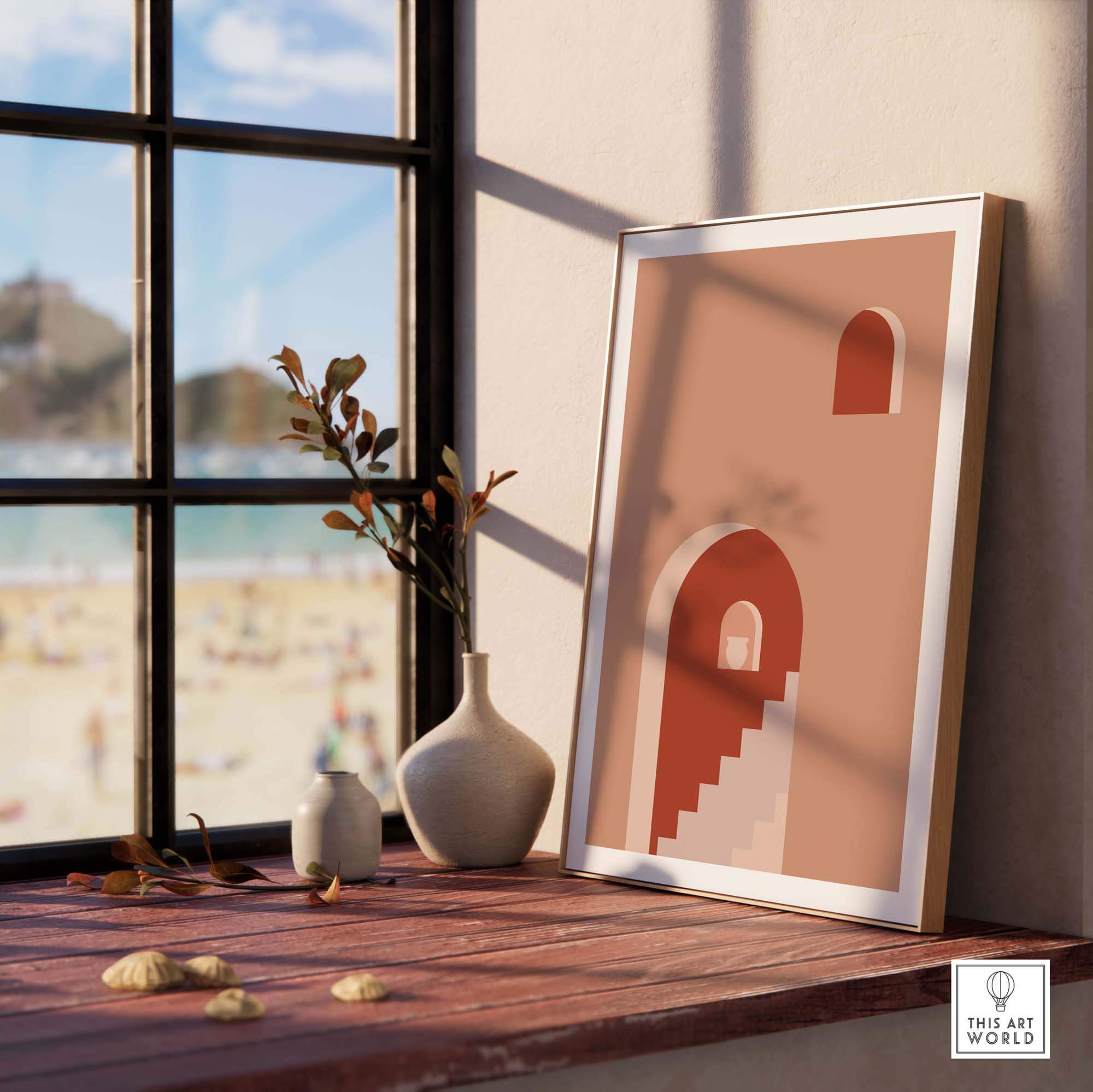 Mid Century abstract print displayed in a stylish interior, enhancing the modern decor with contemporary art.