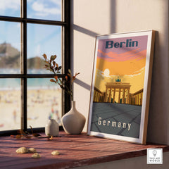 Berlin poster travel print showcasing iconic Brandenburg Gate, perfect for home or office decor.
