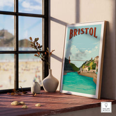Bristol Print Poster Wall Art | Vintage featuring Clifton Suspension Bridge, adding a nostalgic touch to home decor.