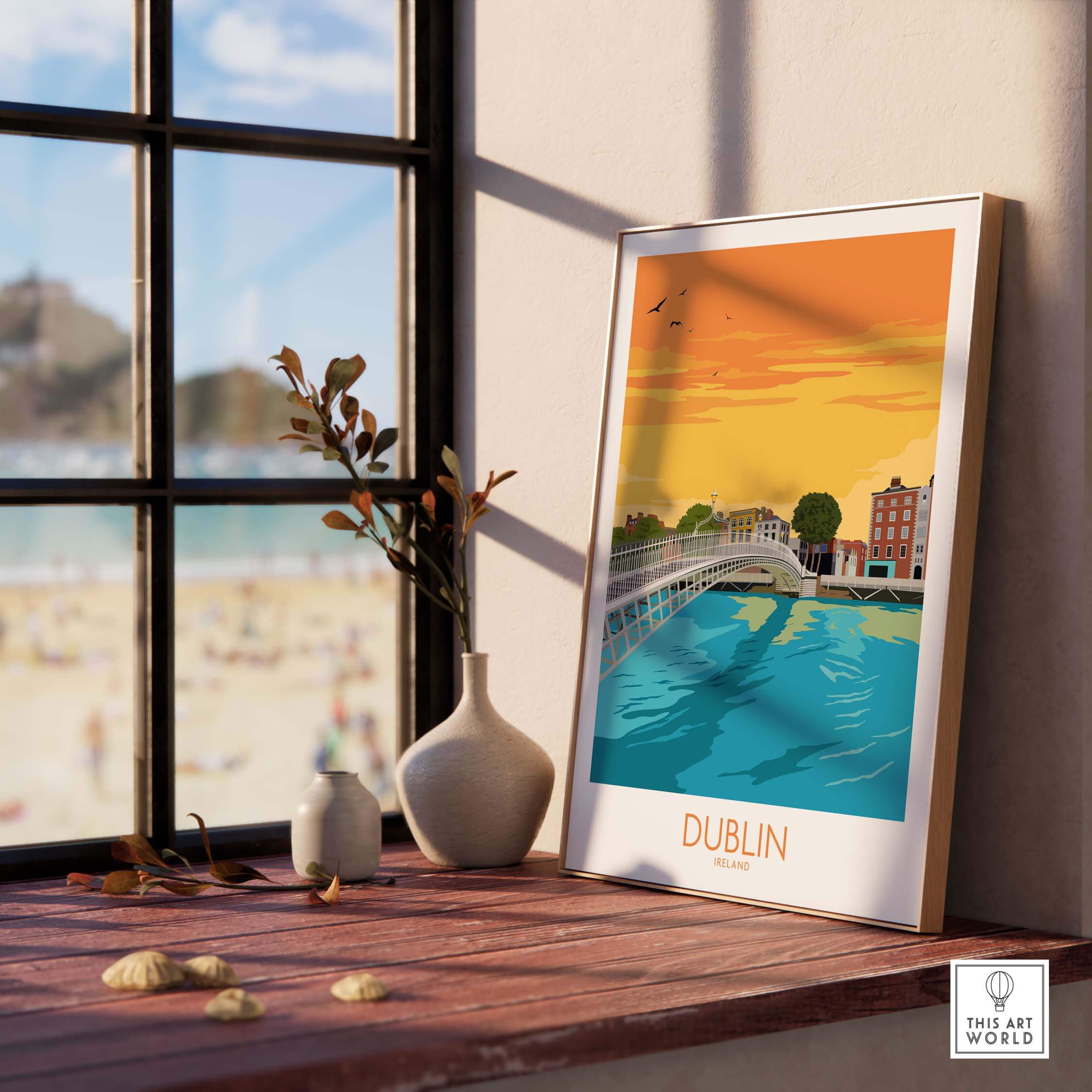 Dublin Print Ireland Poster featuring Ha'penny Bridge, stylish travel art for home decor.