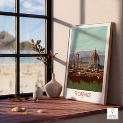 Florence Print Italy Travel Poster showcasing the iconic architecture of Florence in a stylish interior setting.