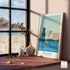 Orlando Wall Art Print showcasing a minimalist vintage design, perfect for travel lovers and home decor enthusiasts.