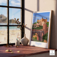 Toledo wall art print showcasing a picturesque Spain landscape in a minimalist style, perfect for home decor.