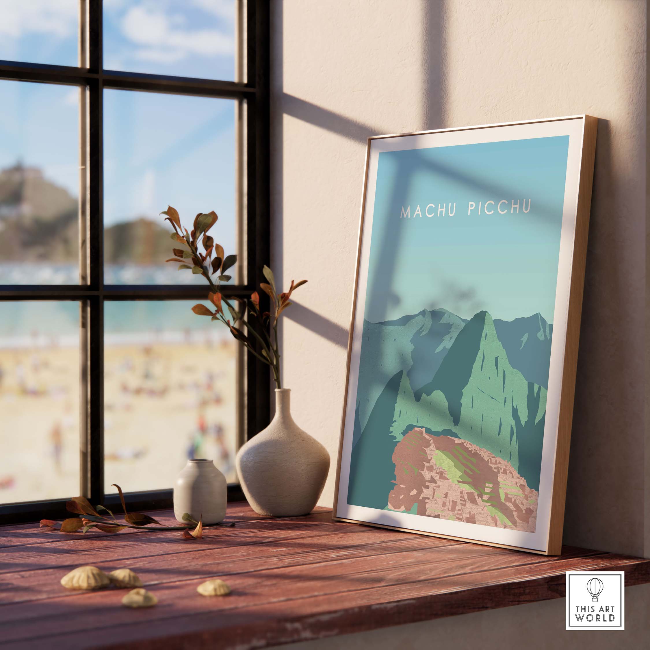 Machu Picchu Print Wall Art Poster displayed in an interior setting, inspiring travel and adventure decor.