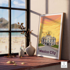 Mexico City Print Poster Wall Art showcasing Palacio de Bellas Artes, perfect for home or office decor.