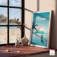 Miami Poster Wall Art Print featuring palm trees and skyline, perfect for home or office decor.