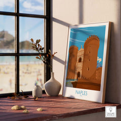 Naples Italy poster displayed in a stylish interior, capturing vintage travel art and wanderlust inspiration.
