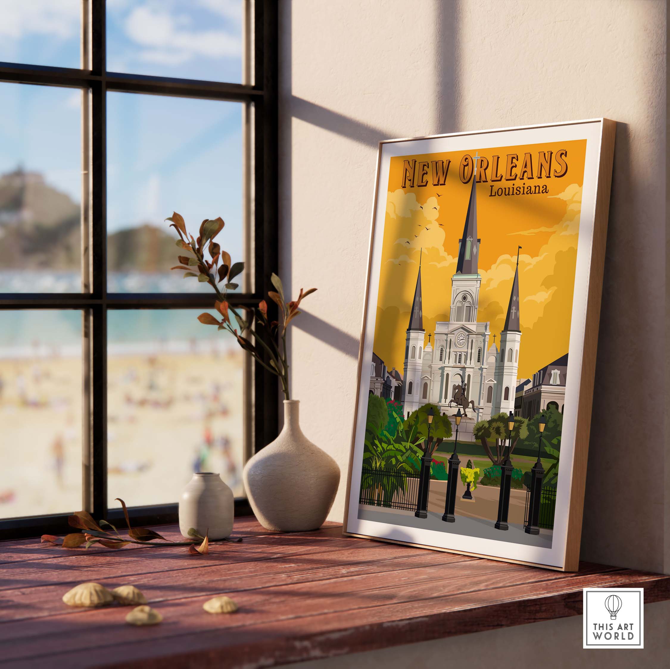 New Orleans Art Print featuring the iconic St. Louis Cathedral, perfect for home or office decor.