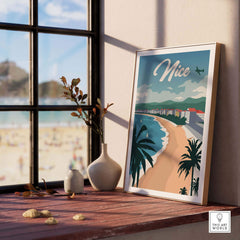 Nice France poster wall art print showcasing a beach view, adding travel-inspired decor to any space.
