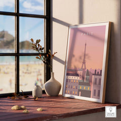 Paris Print Wall Art Poster featuring the Eiffel Tower, displayed in a stylish interior setting with natural light.