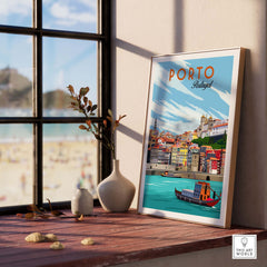 Framed Porto Poster showcasing vintage travel art inspired by Portugal's scenic landscapes and architecture.