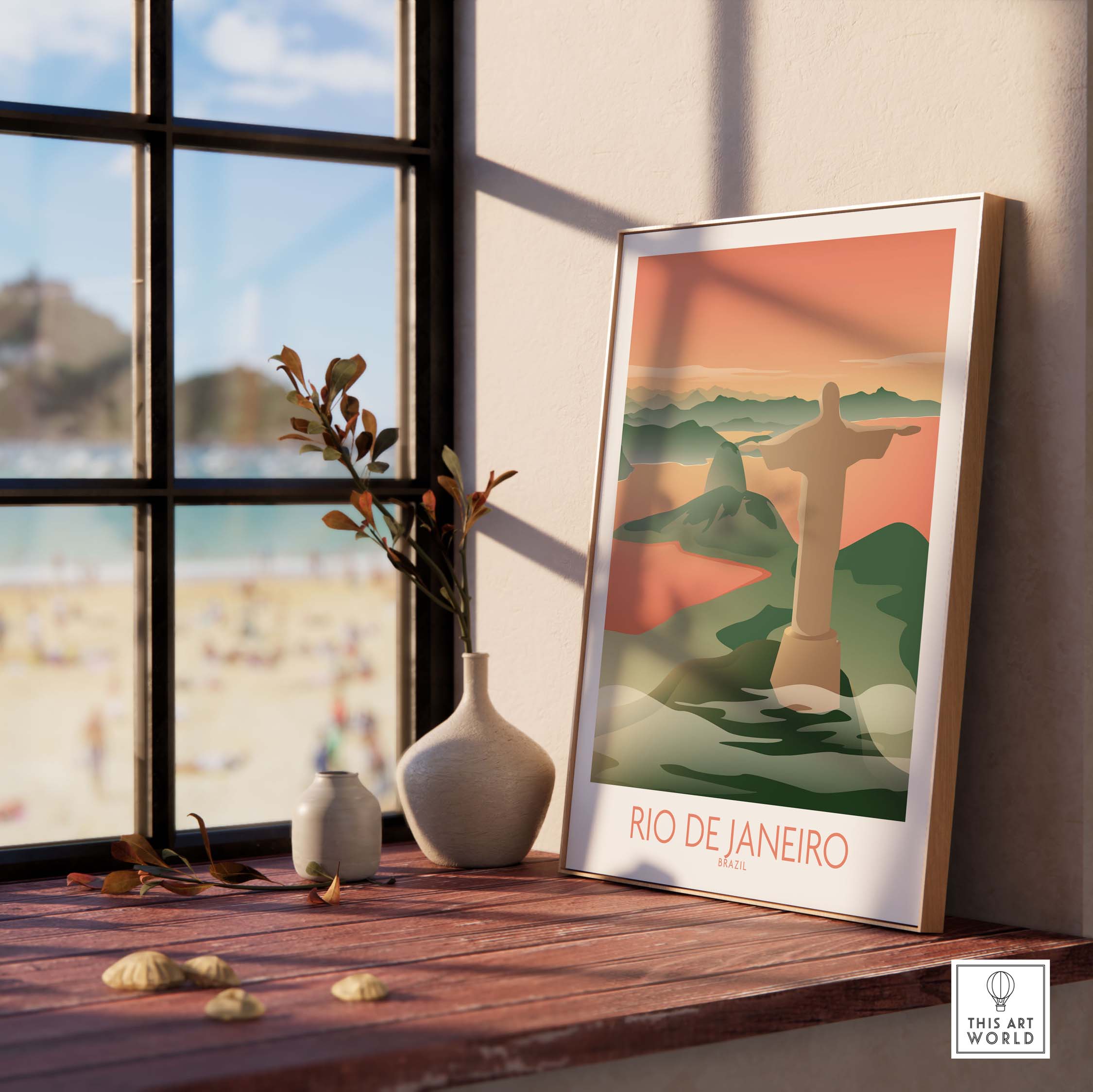 Rio de Janeiro wall art featuring Christ the Redeemer in a vintage style, perfect for home or office decor.