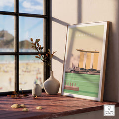 Framed Singapore poster print showcasing iconic landmarks, perfect for stylish home or office decor.
