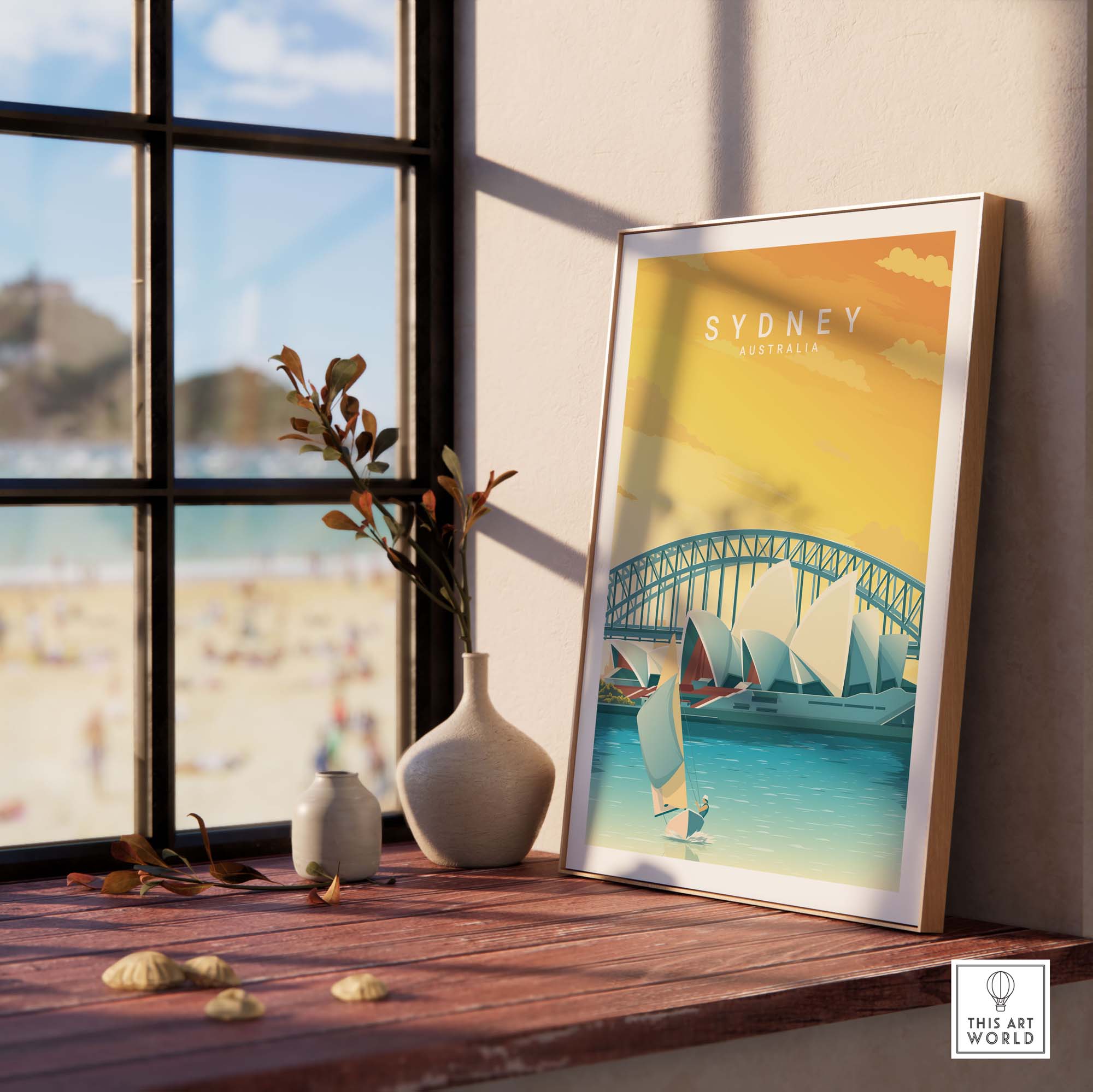 Sydney Travel Poster Print showcasing the iconic Sydney Harbour Bridge in a minimalist style for stylish decor.