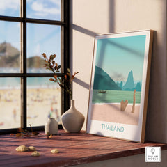 Thailand print travel poster featuring tropical beach scenery, ideal for home or office decor.