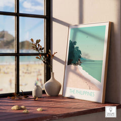 Stylish Philippines Print Travel Poster displaying tropical beach scene, perfect for home or office decor.