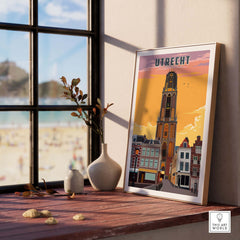 Utrecht print showcasing the iconic Dom Tower, perfect for decorating homes or as a gift for travel enthusiasts.