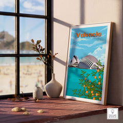 Valencia Wall Art Print showcasing the city's iconic architecture and beach, perfect for travel-inspired home decor.