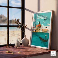 Venice Poster Wall Art Print featuring a gondola and iconic architecture, enhancing beautiful home decor with a travel theme.