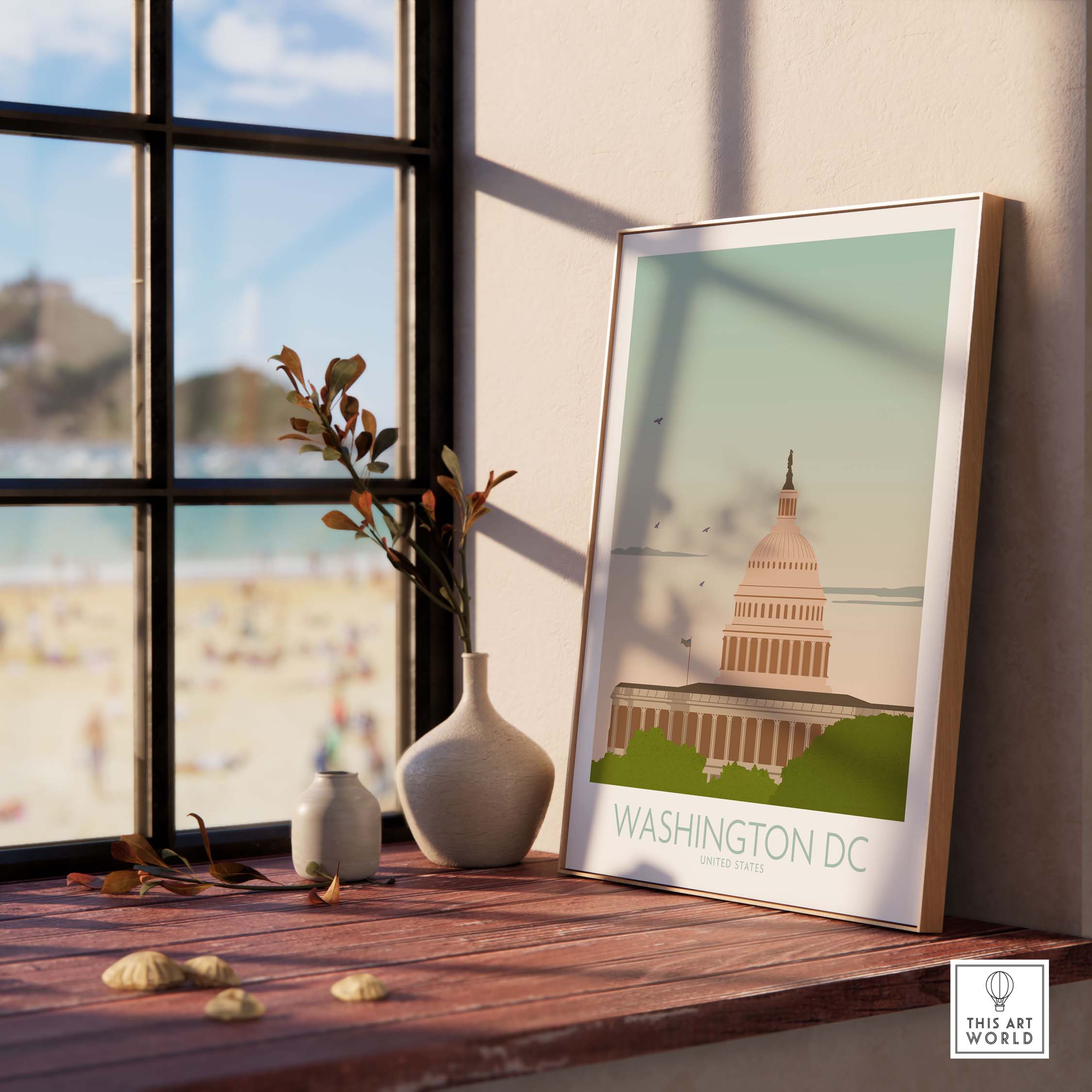 Washington DC Wall Art Print featuring the Capitol Building in a stylish home decor setting.