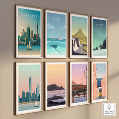 Auckland travel poster print featuring minimalist design, vintage style, framed wall art from This Art World.