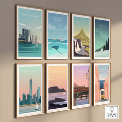 Rotterdam Print Wall Art Poster collection featuring vintage travel themes and vibrant colors for home decor.