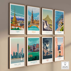 Turin Wall Art Print among other city travel posters in a stylish minimalist gallery frame display.