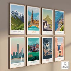 Mont Blanc Print wall art collection showcasing minimalist travel posters of iconic destinations.