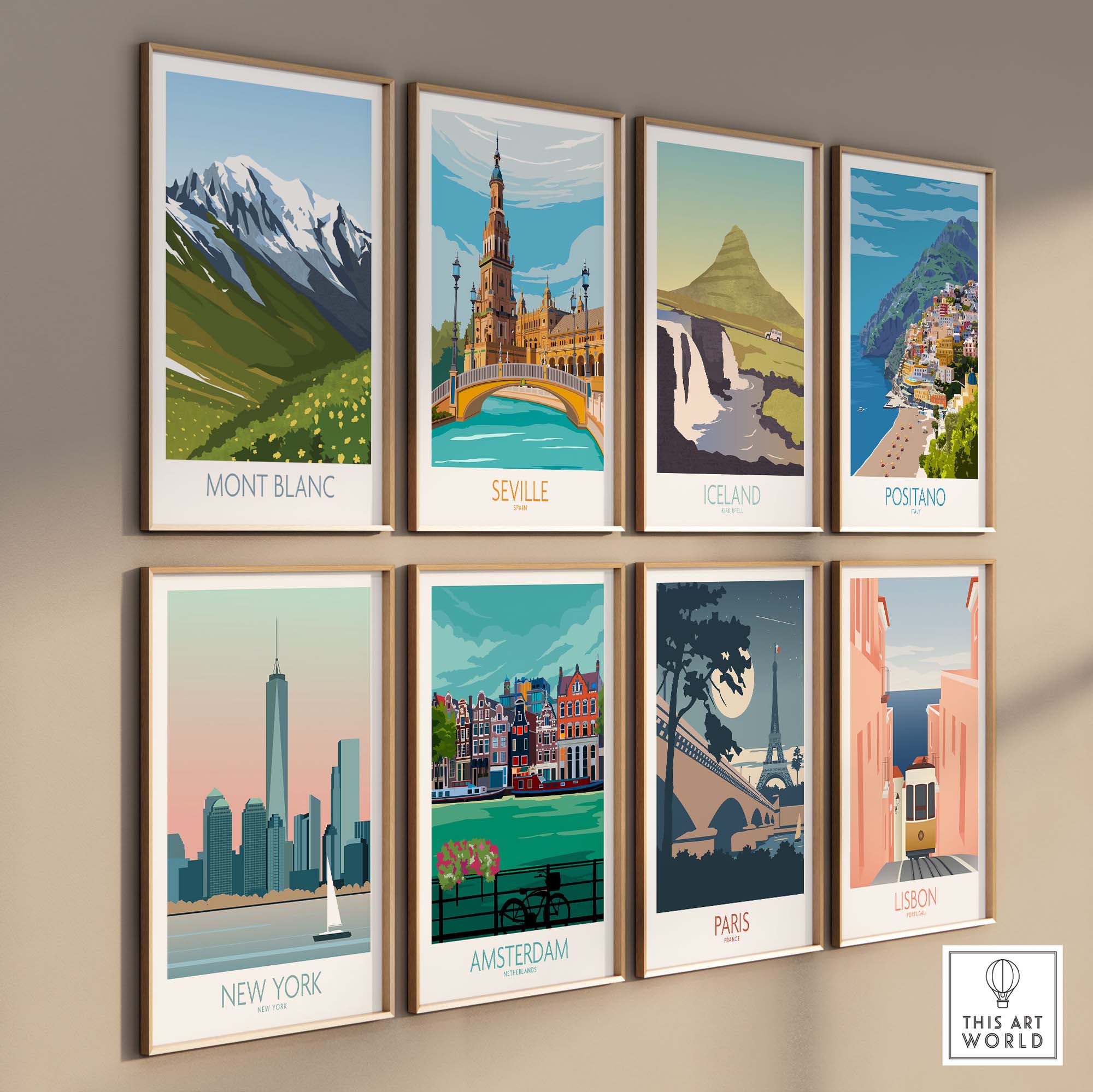 Mont Blanc Print wall art collection showcasing minimalist travel posters of iconic destinations.