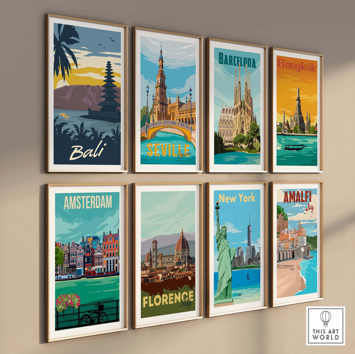 Bali Poster Wall Art Print and vintage travel posters styled for home or office decor.