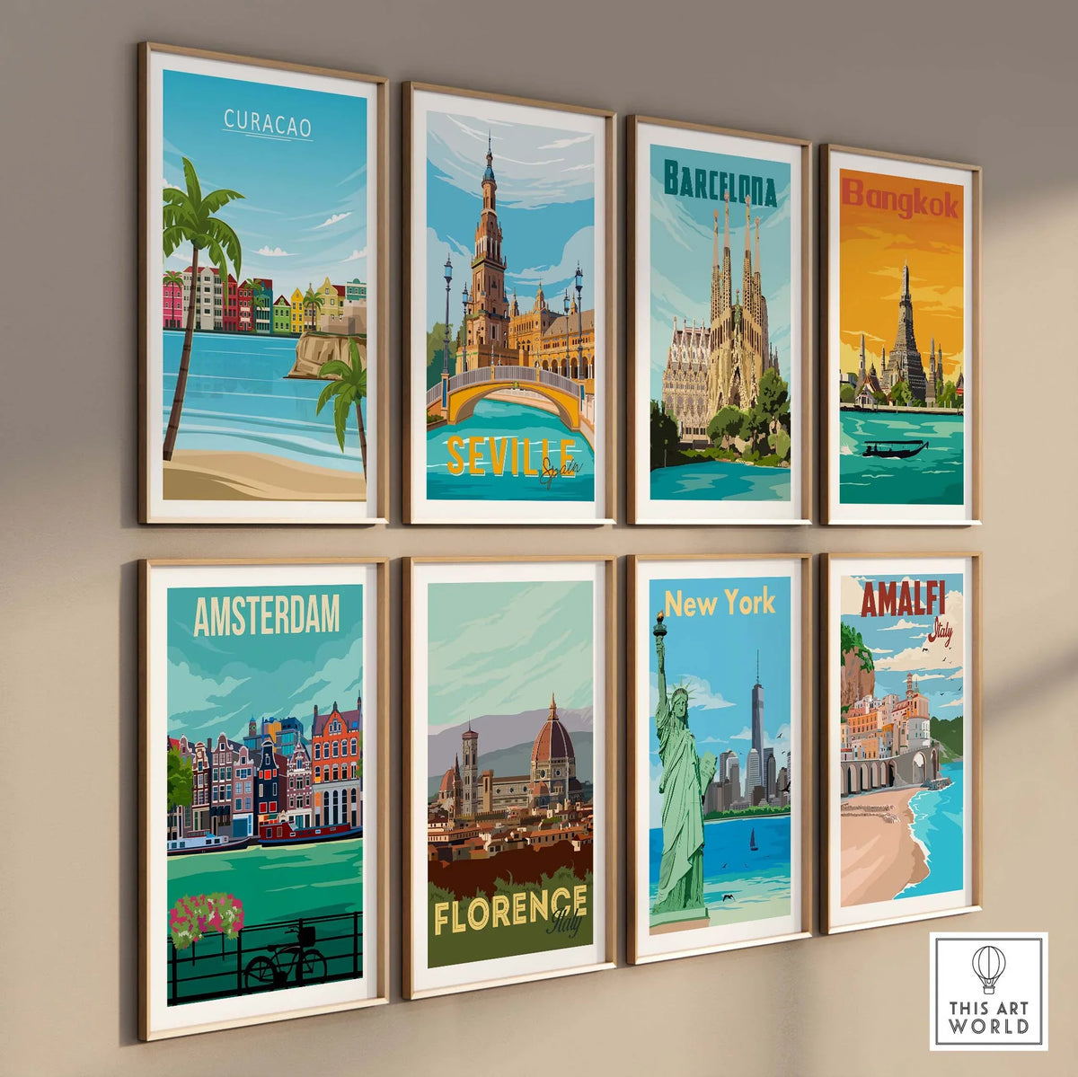 Curacao poster print and travel art collection featuring iconic cityscapes in a minimalist style.