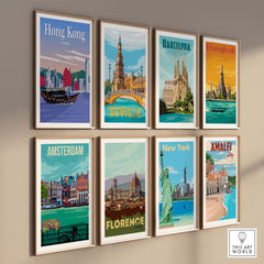 Hong Kong travel poster print among nostalgic vintage designs, perfect for home or office decor.